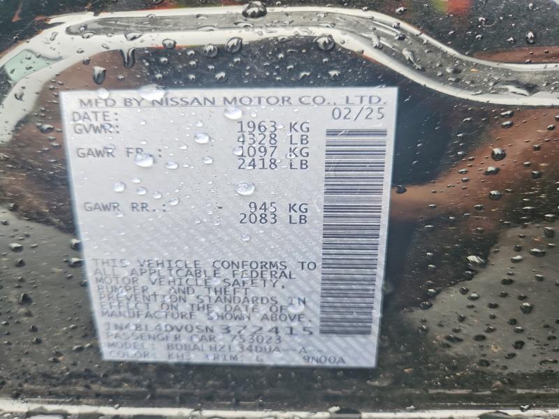 63204336 :رقم المزاد ، 1N4BL4DV0SN372415 vin ، 2025 Nissan Altima مزاد بيع