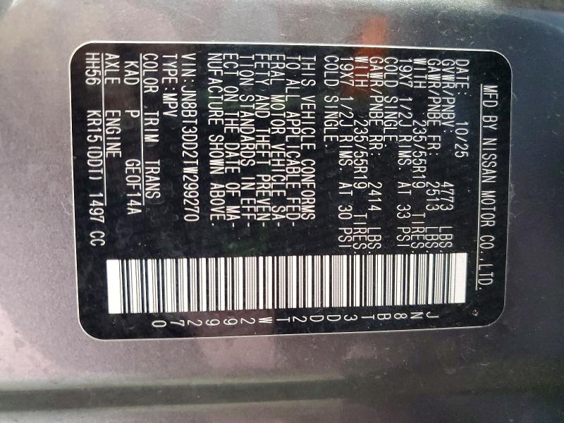 66747766 :رقم المزاد ، JN8BT3DD2TW299270 vin ، 2026 Nissan Rogue مزاد بيع