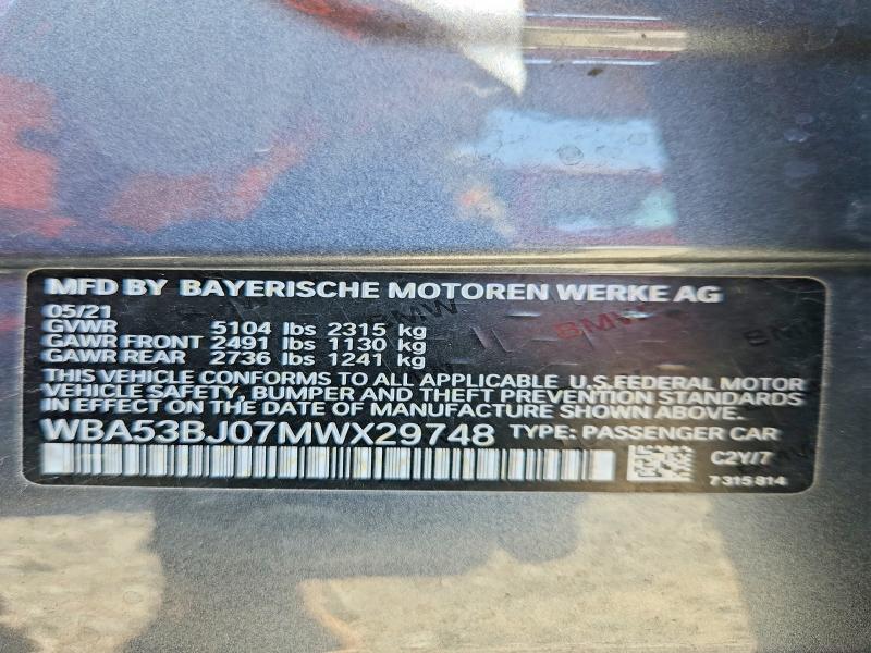 63707856 :رقم المزاد ، WBA53BJ07MWX29748 vin ، 2021 Bmw 540 مزاد بيع