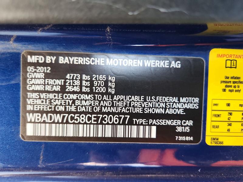 Aukcja sprzedaży 2012 Bmw 328, vin: WBADW7C58CE730677, numer aukcji: 66954026