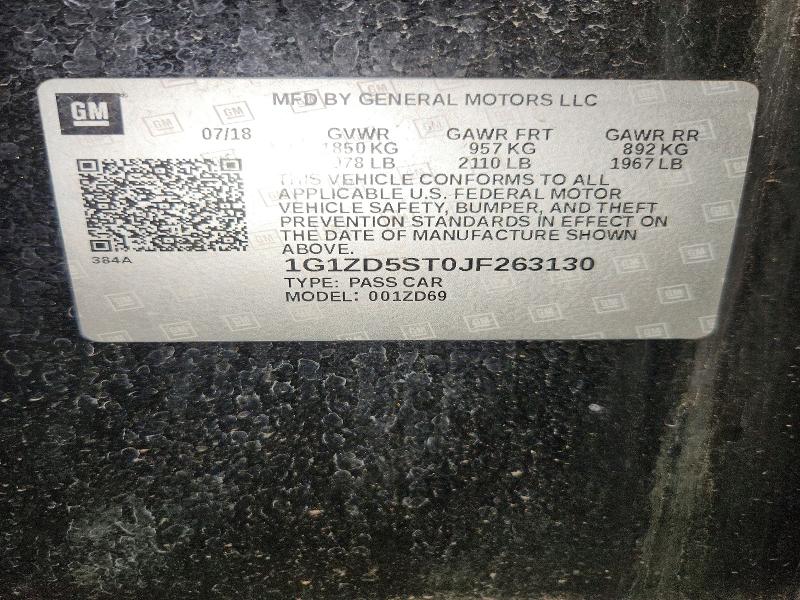 Продаж на аукціоні авто 2018 Chevrolet Malibu, vin: 1G1ZD5ST0JF263130, номер лоту: 66474166