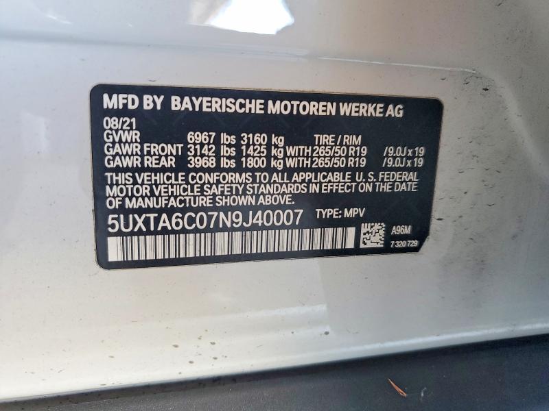 2022 Bmw X5 მანქანა იყიდება აუქციონზე, vin: 5UXTA6C07N9J40007, აუქციონის ნომერი: 64059756