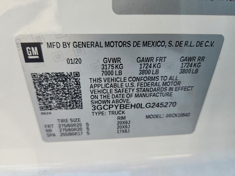 Aukcja sprzedaży 2020 Chevrolet Silverado, vin: 3GCPYBEH0LG245270, numer aukcji: 64780876