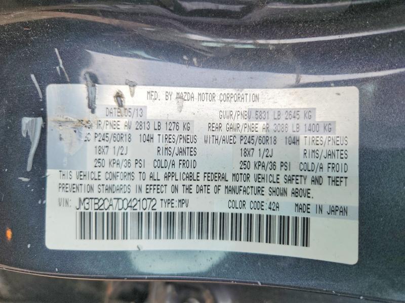 65890226 :رقم المزاد ، JM3TB2CA7D0421072 vin ، 2013 Mazda Cx-9 مزاد بيع