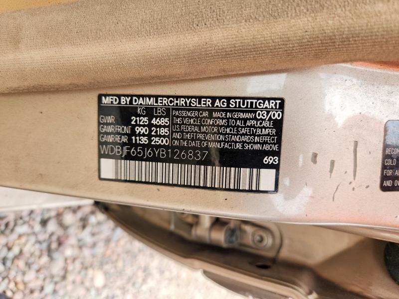 63598356 :رقم المزاد ، WDBJF65J6YB126837 vin ، 2000 Mercedes-benz E مزاد بيع