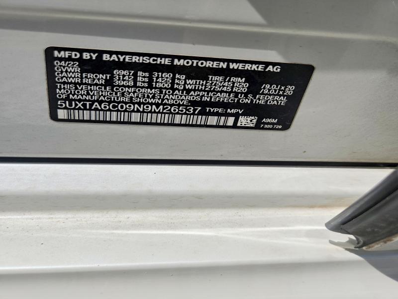Продаж на аукціоні авто 2022 Bmw X5, vin: 5UXTA6C09N9M26537, номер лоту: 64994486