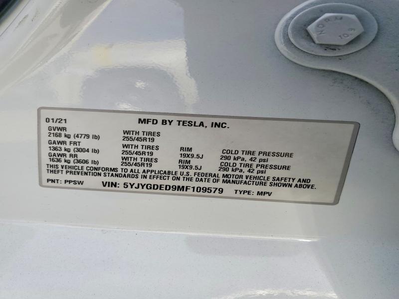 Продажа на аукционе авто 2021 Tesla Model Y, vin: 5YJYGDED9MF109579, номер лота: 64432956