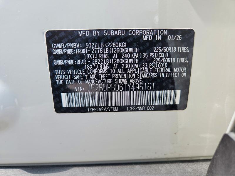 2026 Subaru Outback მანქანა იყიდება აუქციონზე, vin: JF2BUPBD6TY496161, აუქციონის ნომერი: 63900306