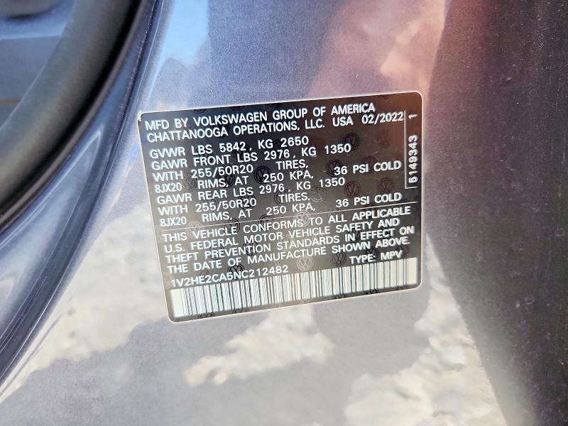 66267116 :رقم المزاد ، 1V2HE2CA5NC212482 vin ، 2022 Volkswagen Atlas Cross Sport مزاد بيع