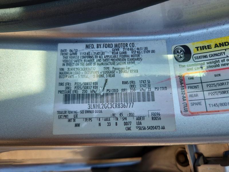 Продажа на аукционе авто 2012 Lincoln Mkz, vin: 3LNHL2GC3CR836777, номер лота: 66950796