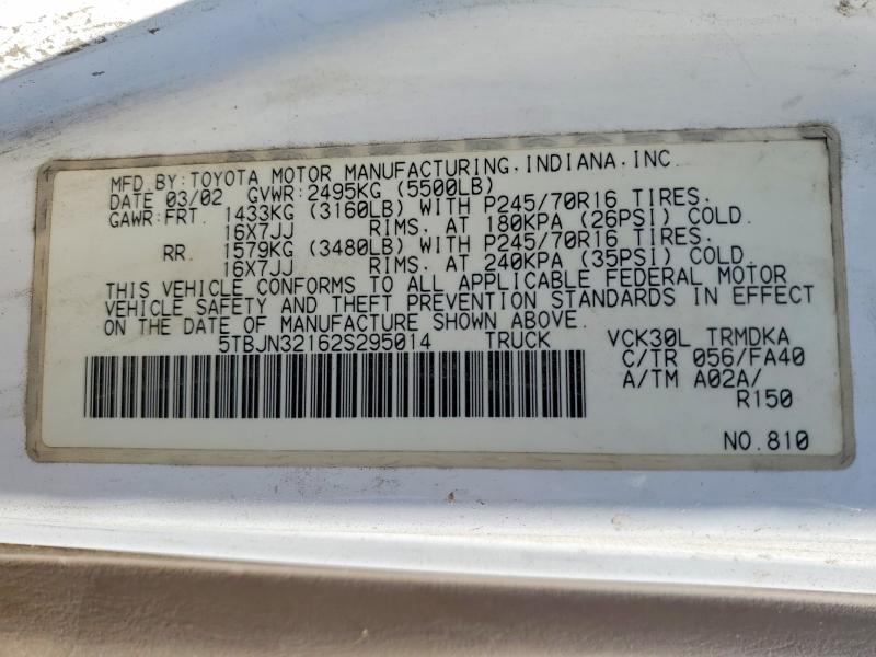 Aukcja sprzedaży 2002 Toyota Tundra, vin: 5TBJN32162S295014, numer aukcji: 64301646