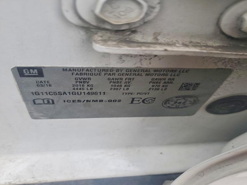 65431276 :رقم المزاد ، 1G11C5SA1GU149611 vin ، 2016 Chevrolet Malibu Limited مزاد بيع