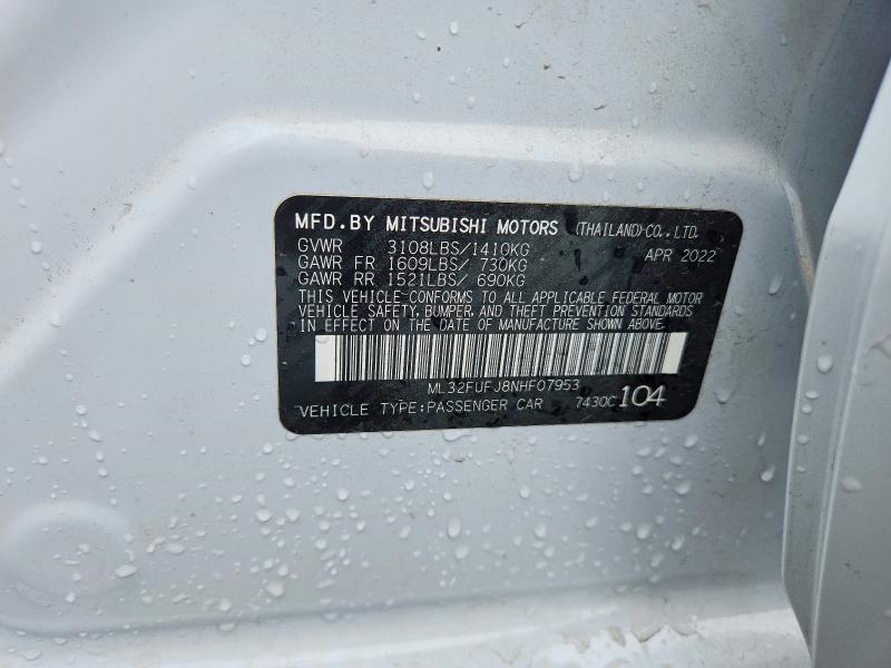 63180756 :رقم المزاد ، ML32FUFJ8NHF07953 vin ، 2022 Mitsubishi Mirage مزاد بيع