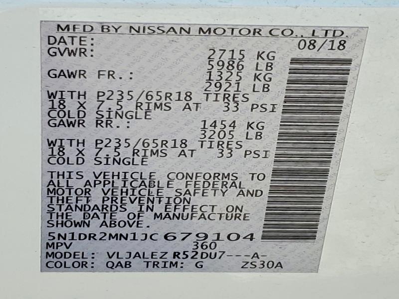 2018 Nissan Pathfinder მანქანა იყიდება აუქციონზე, vin: 5N1DR2MN1JC679104, აუქციონის ნომერი: 64645416