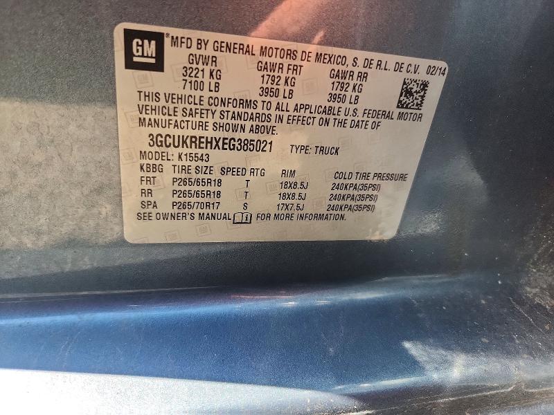 Продаж на аукціоні авто 2014 Chevrolet Silverado, vin: 3GCUKREHXEG385021, номер лоту: 63385816