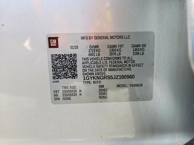 63793546 :رقم المزاد ، 1GYKNGRS5JZ190960 vin ، 2018 Cadillac Xt5 مزاد بيع