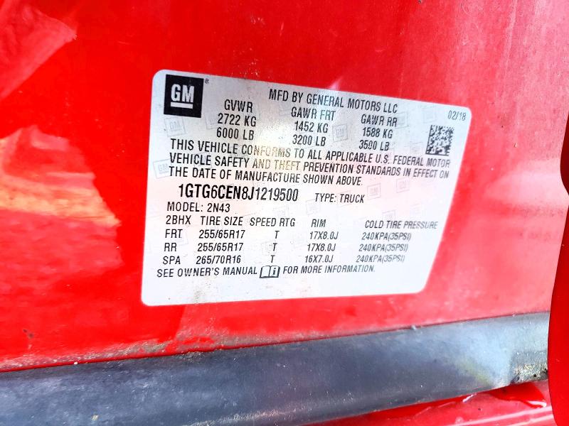 Продаж на аукціоні авто 2018 Gmc Canyon, vin: 1GTG6CEN8J1219500, номер лоту: 66130806