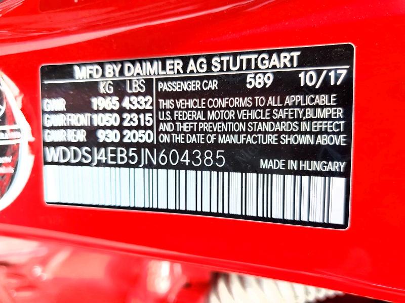 64951666 :رقم المزاد ، WDDSJ4EB5JN604385 vin ، 2018 Mercedes-benz Cla مزاد بيع
