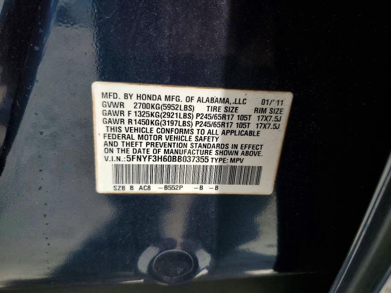 2011 Honda Pilot მანქანა იყიდება აუქციონზე, vin: 5FNYF3H60BB037355, აუქციონის ნომერი: 64934876