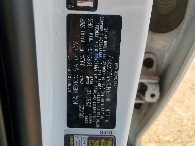 2025 Kia K4 მანქანა იყიდება აუქციონზე, vin: 3KPFU4DE9SE157807, აუქციონის ნომერი: 63579566