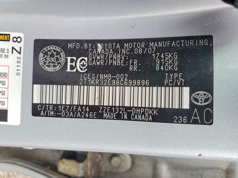 66041996 :رقم المزاد ، 2T1KR32E98C699896 vin ، 2008 Toyota Corolla Matrix مزاد بيع