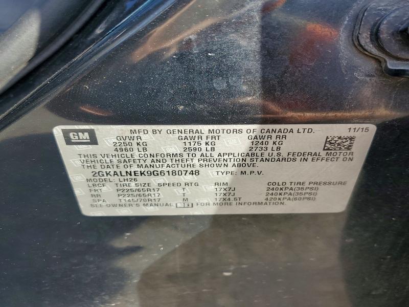 Aukcja sprzedaży 2016 Gmc Terrain, vin: 2GKALNEK9G6180748, numer aukcji: 64955856