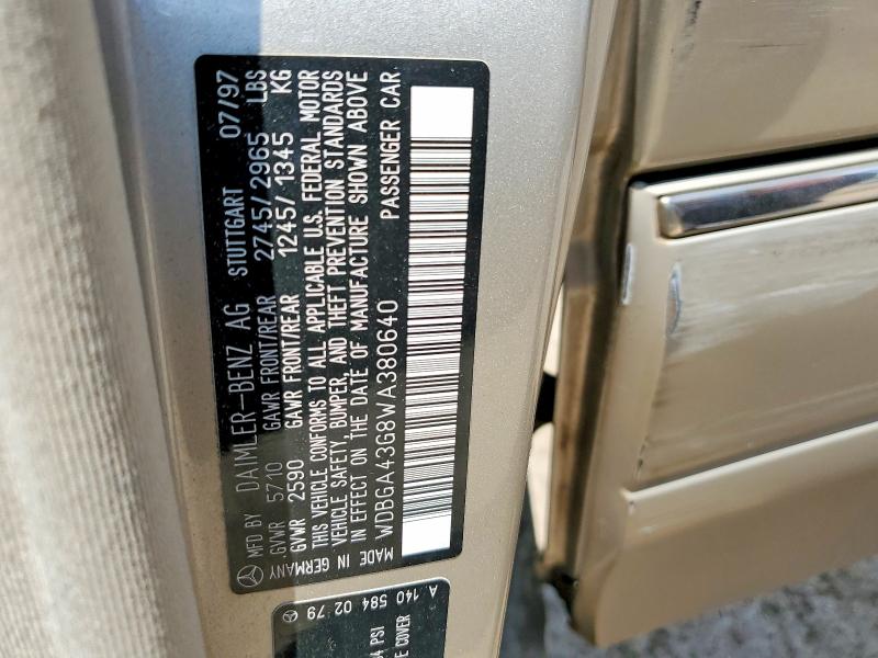 Aukcja sprzedaży 1998 Mercedes-benz S, vin: WDBGA43G8WA380640, numer aukcji: 64279226