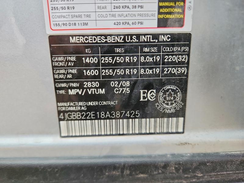 Продажа на аукционе авто 2008 Mercedes-benz Ml, vin: 4JGBB22E18A387425, номер лота: 63690396