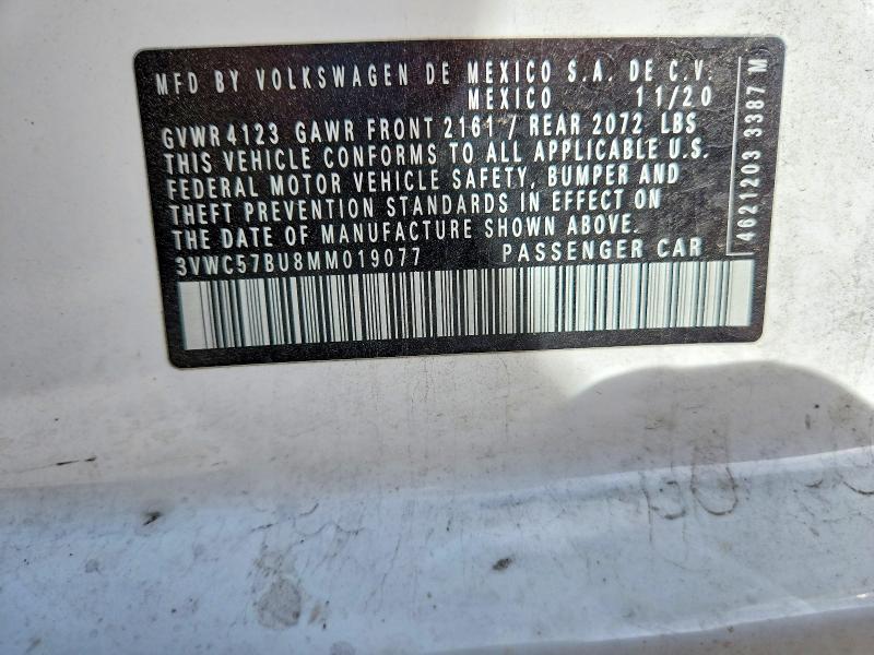 2021 Volkswagen Jetta მანქანა იყიდება აუქციონზე, vin: 3VWC57BU8MM019077, აუქციონის ნომერი: 64674626