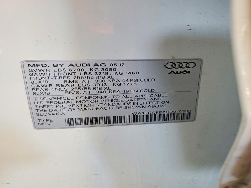 64772006 :رقم المزاد ، WA1LGAFE2CD010330 vin ، 2012 Audi Q7 مزاد بيع