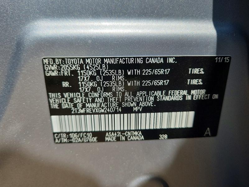 Продажа на аукционе авто 2016 Toyota Rav4, vin: 2T3WFREVXGW240714, номер лота: 65662916