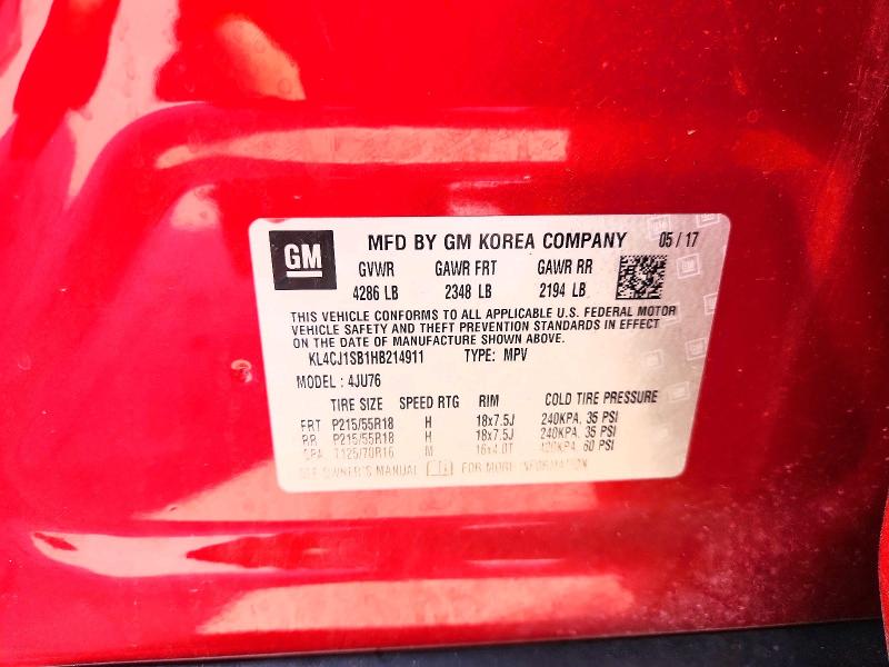 2017 Buick Encore მანქანა იყიდება აუქციონზე, vin: KL4CJ1SB1HB214911, აუქციონის ნომერი: 66022446