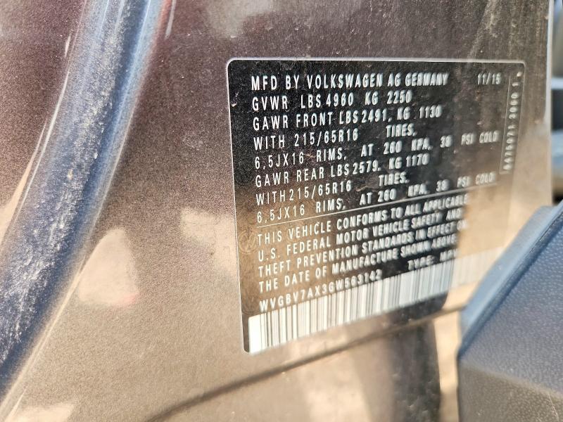 63670356 :رقم المزاد ، WVGBV7AX3GW563142 vin ، 2016 Volkswagen Tiguan مزاد بيع