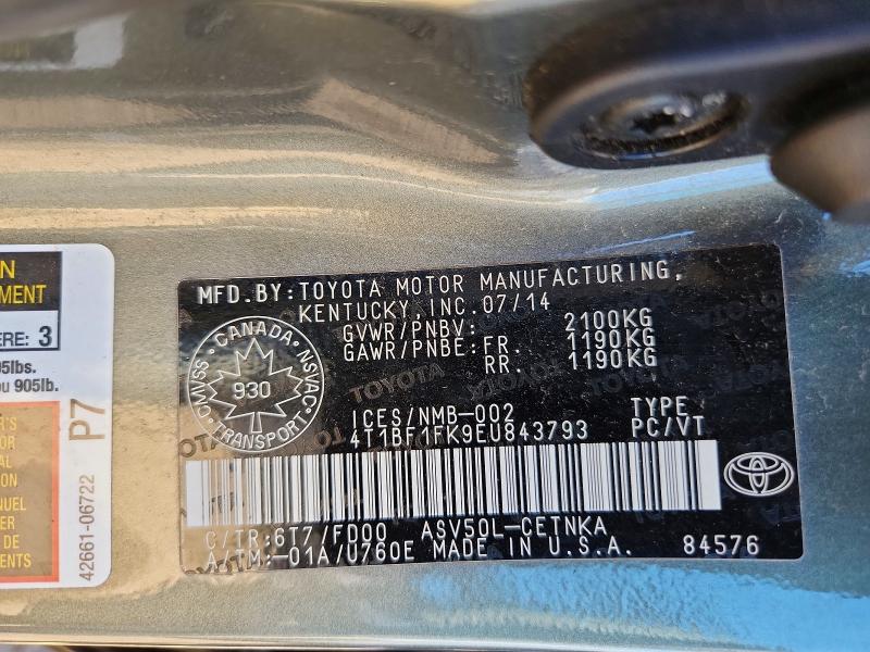 2014 Toyota Camry მანქანა იყიდება აუქციონზე, vin: 4T1BF1FK9EU843793, აუქციონის ნომერი: 66299906