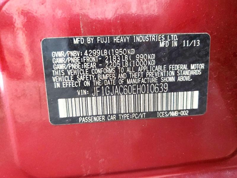 62885246 :رقم المزاد ، JF1GJAC60EH010639 vin ، 2014 Subaru Impreza مزاد بيع