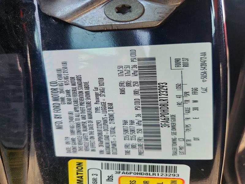 66503466 :رقم المزاد ، 3FA6P0HD8LR123293 vin ، 2020 Ford Fusion مزاد بيع