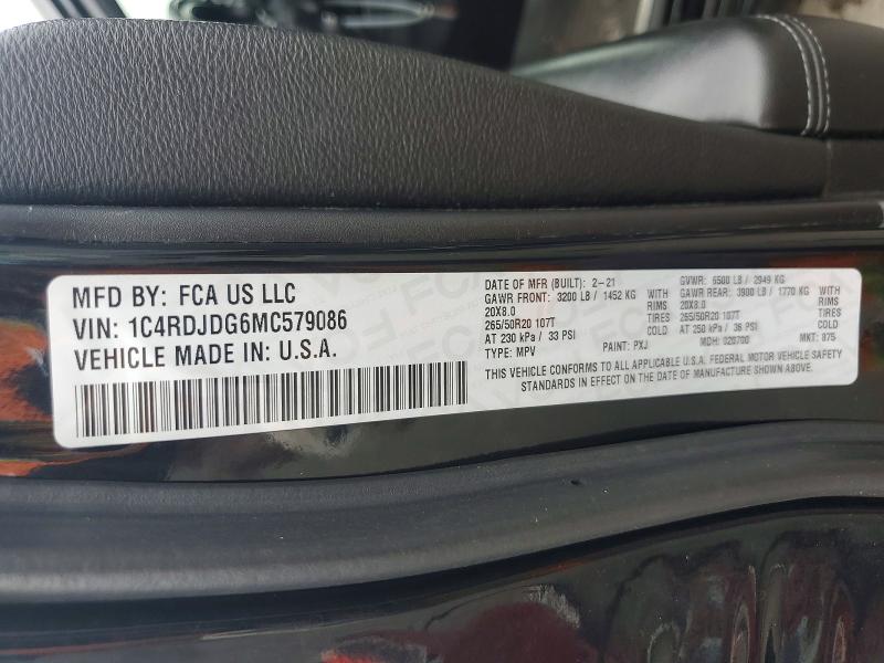 Продаж на аукціоні авто 2021 Dodge Durango, vin: 1C4RDJDG6MC579086, номер лоту: 64996636