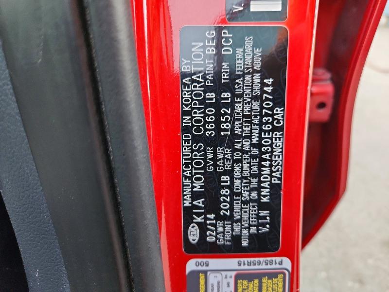 66901056 :رقم المزاد ، KNADM4A30E6370744 vin ، 2014 Kia Rio مزاد بيع