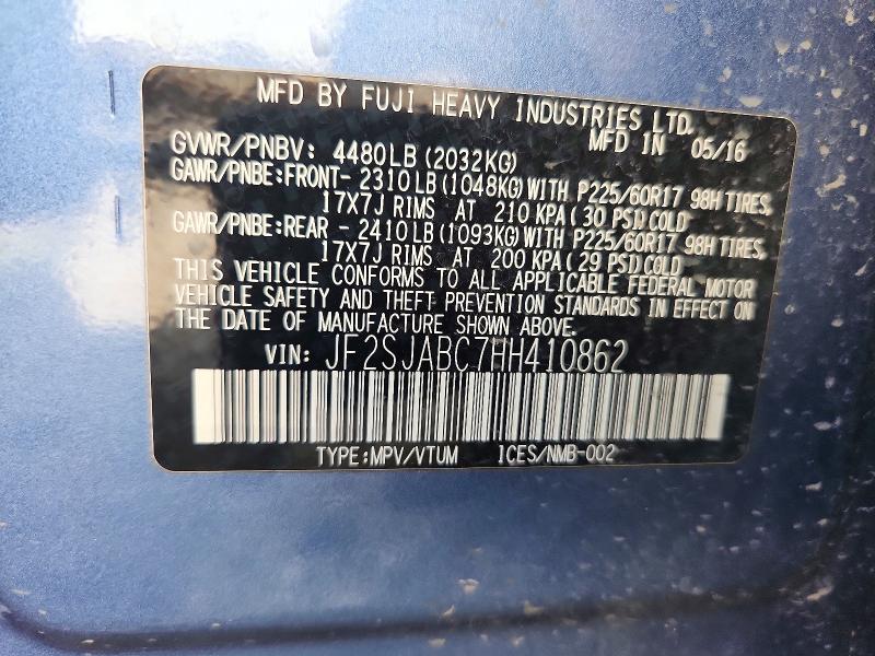 Aukcja sprzedaży 2017 Subaru Forester, vin: JF2SJABC7HH410862, numer aukcji: 63669946