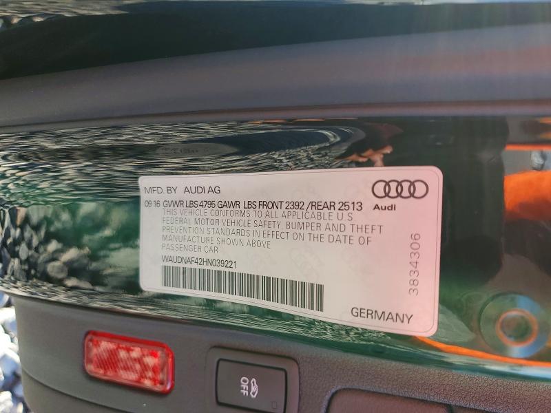 2017 Audi A4 მანქანა იყიდება აუქციონზე, vin: WAUDNAF42HN039221, აუქციონის ნომერი: 66611186