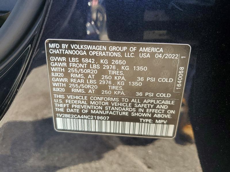 2022 Volkswagen Atlas Cross Sport მანქანა იყიდება აუქციონზე, vin: 1V2BE2CA4NC219607, აუქციონის ნომერი: 63986786