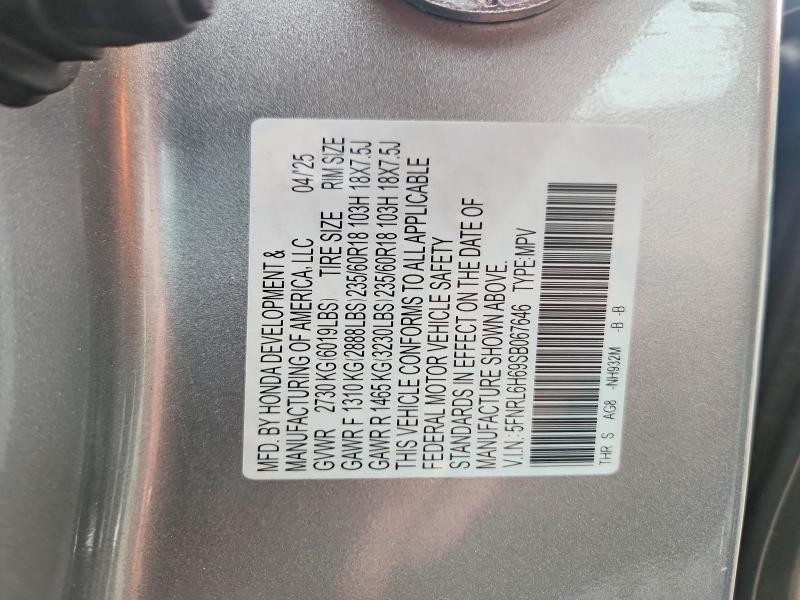 Продажа на аукционе авто 2025 Honda Odyssey, vin: 5FNRL6H69SB067646, номер лота: 62720456