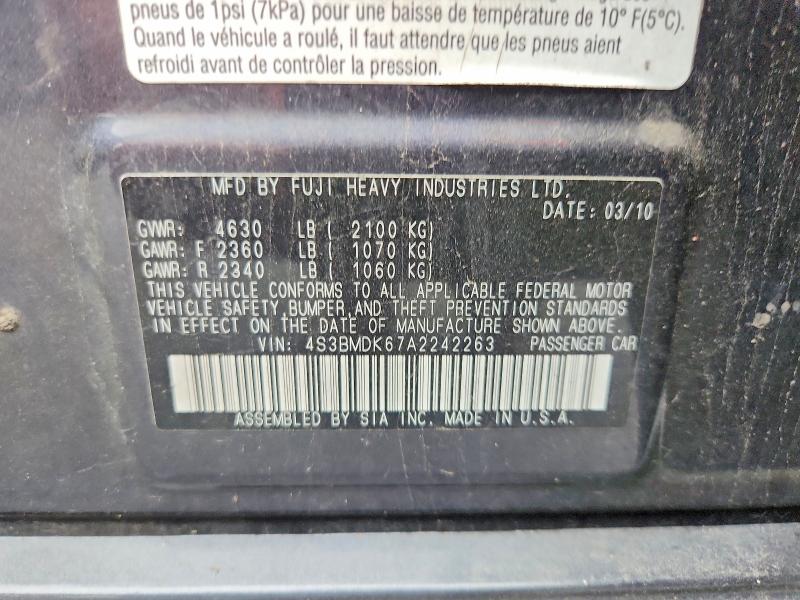 66956316 :رقم المزاد ، 4S3BMDK67A2242263 vin ، 2010 Subaru Legacy مزاد بيع
