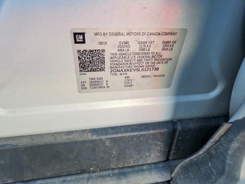 Aukcja sprzedaży 2020 Chevrolet Equinox, vin: 2GNAXKEV5L6121738, numer aukcji: 66304266
