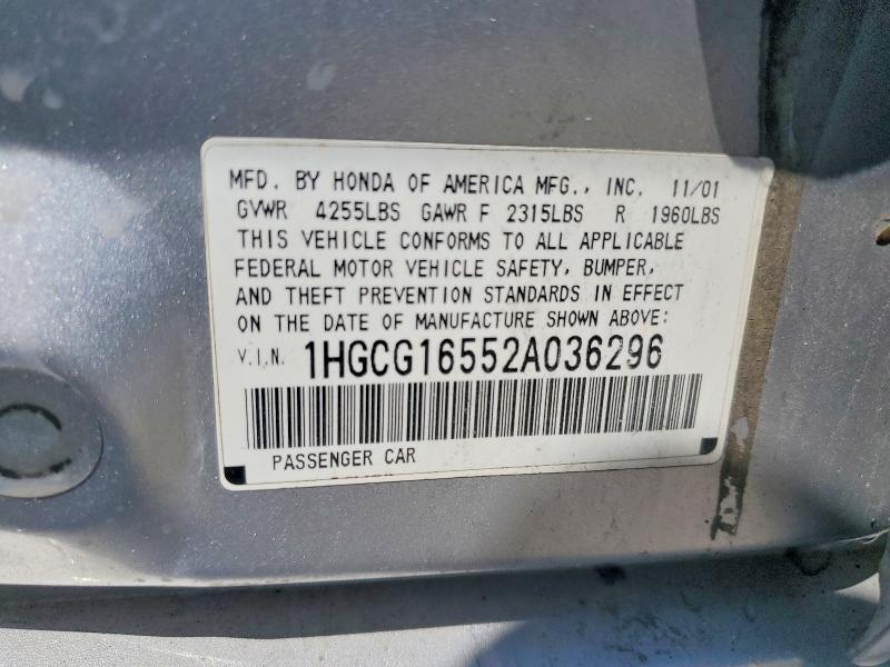 63491566 :رقم المزاد ، 1HGCG16552A036296 vin ، 2002 Honda Accord مزاد بيع