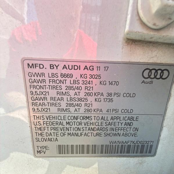Aukcja sprzedaży 2018 Audi Q7, vin: WA1VAAF7XJD023271, numer aukcji: 66656856