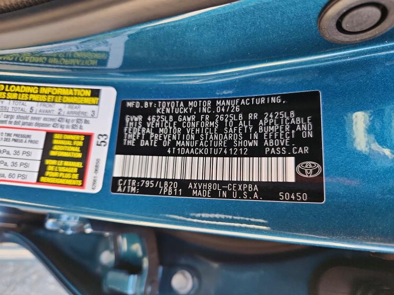 Auction sale of the 2026 Toyota Camry, vin: 4T1DAACK0TU741212, lot number: 66785026
