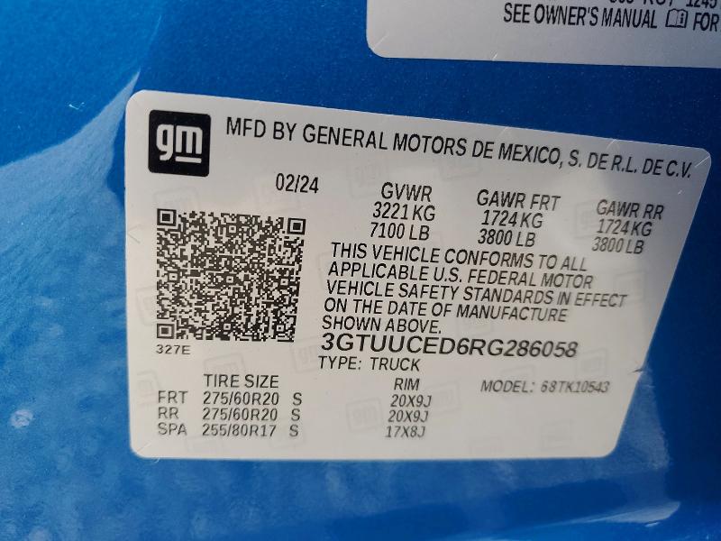 Продаж на аукціоні авто 2024 Gmc Sierra, vin: 3GTUUCED6RG286058, номер лоту: 64889246