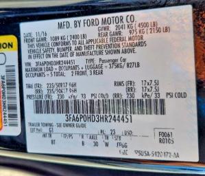 Aukcja sprzedaży 2017 Ford Fusion, vin: 3FA6P0HD3HR244451, numer aukcji: 64377606