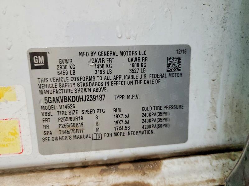 2017 Buick Enclave მანქანა იყიდება აუქციონზე, vin: 5GAKVBKD0HJ239187, აუქციონის ნომერი: 63852376